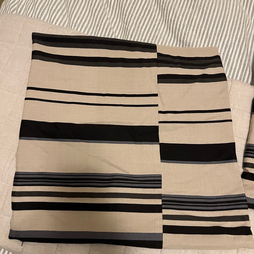 Crate&Barrel Beige with Black and Gray Striped Accent Pillow Cover